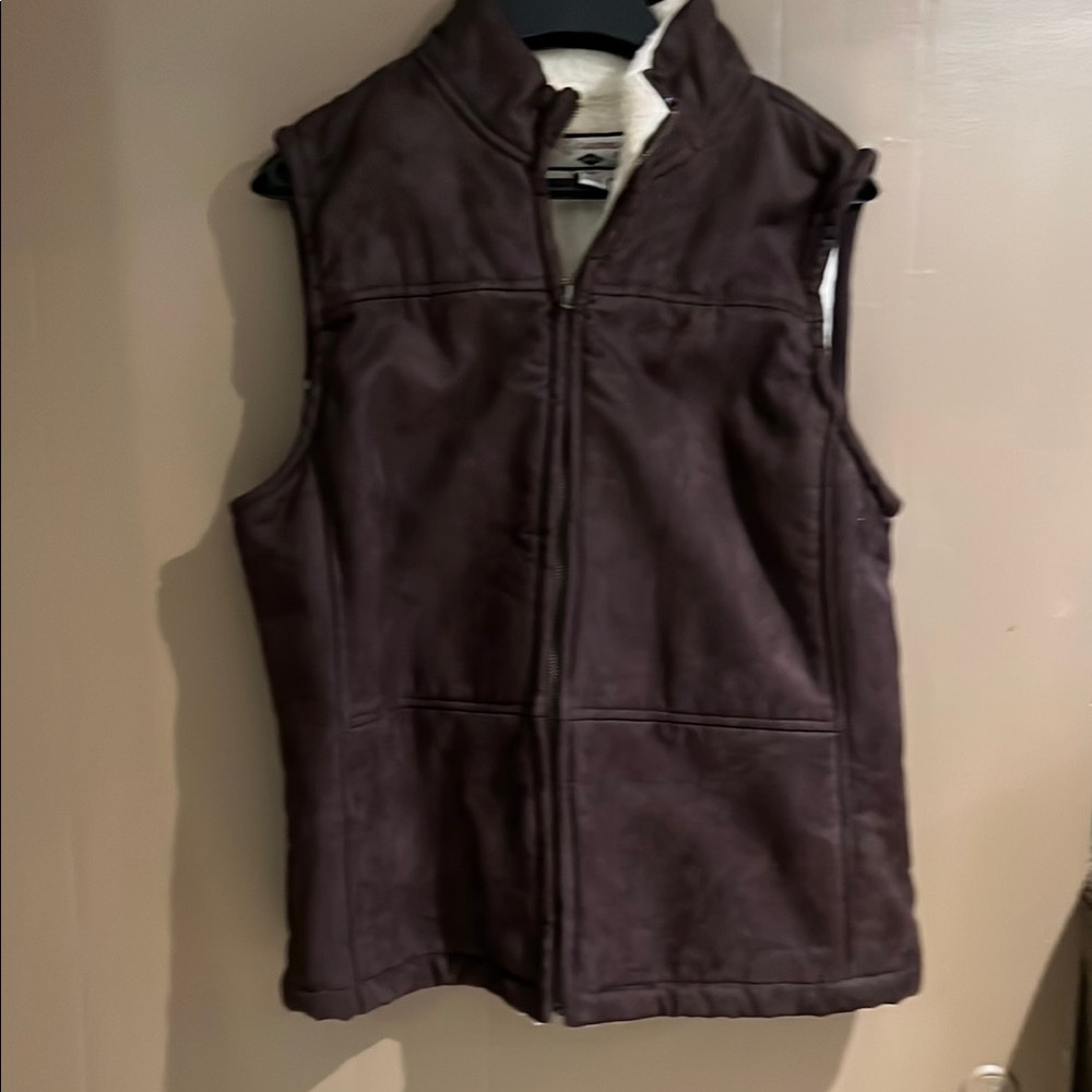 Caribbean Joe Sherpa Lined Faux Suede Vest in Dark Brown Women’s Sz L